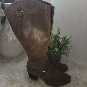 Born Brown Leather Suede Western Heeled Boots, Size 7 Women